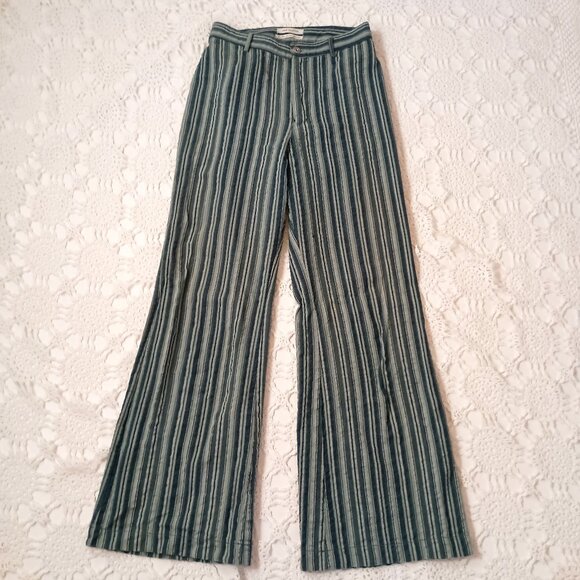 Urban Outfitters Flare Leg Pants Green Stripe High Rise Retro 70s Hippie 4 Women - Picture 1 of 7